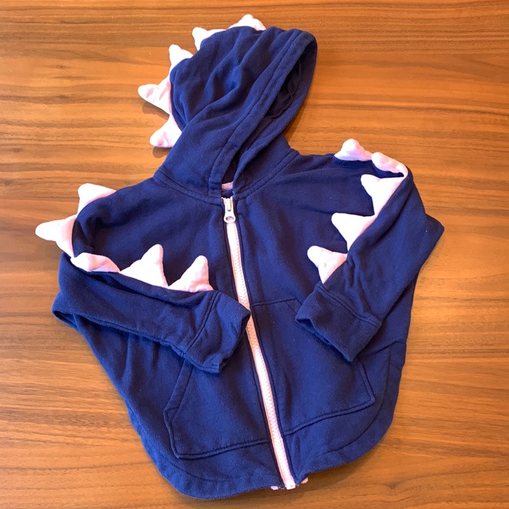 Cat & Jack 2t dinosaur hooded zip up navy blue and pink